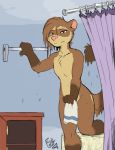  annoyed anthro barnaby_kane bathing convenient_censorship curtains embarrassed ferret male mammal mustelid nude pink_nose raised_tail rick_griffin shower solo wash_cloth water wet 