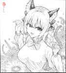  1girl absurdres animal_ears braid breasts cat_ears cat_girl cat_tail commentary_request extra_ears fang greyscale highres kaenbyou_rin ke-su large_breasts long_sleeves looking_at_viewer monochrome multiple_tails nekomata open_mouth pointy_ears side_braids solo tail touhou twin_braids two_tails upper_body 