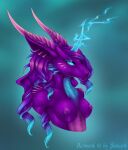 anthro blue_background blue_body blue_hair blue_scales dragon electricity fantasy female glowing hair headshot_portrait lightning portrait purple_eyes purple_hair scales selianth selianth_(character) simple_background solo