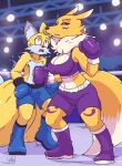 anthro bandai_namco boots boxing boxing_gloves breasts canid canine cleavage clothed clothing crossover digimon digimon_(species) duo female fighting_ring footwear fox handwear hi_res male mammal miles_prower motion_lines open_mouth renamon sega signature sonic_the_hedgehog_(series) sport w_el_themente