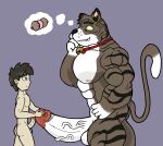 anthro big_penis catrick_(kogo) domestic_cat duo erection felid feline felis genitals huge_penis human hyper kogo male male/male mammal muscular muscular_male penis