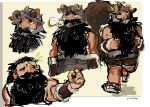  ... 1boy arms_at_sides beard blush brown_hair collage dungeon_meshi dwarf facial_hair fake_horns full_body helmet highres horned_helmet horns linktoo_doodles long_beard long_hair male_focus official_alternate_hairstyle senshi_(dungeon_meshi) staring thick_mustache unfinished very_long_beard walking 