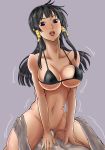  1girl black_hair bottomless breasts dead_or_alive dead_or_alive_5 erect_nipples large_breasts long_hair looking_at_viewer nyotengu open_mouth penis pixiv_sample purple_eyes sex smile tongue vaginal 
