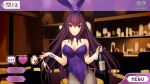  alcohol animal_ears april_fools bar bare_shoulders bottle breasts bunny_ears bunnysuit cleavage contrapposto cup detached_collar drinking_glass fake_animal_ears fake_screenshot fate/grand_order fate_(series) fishnet_pantyhose fishnets flower gameplay_mechanics hairband highleg highleg_leotard koyama_hirokazu large_breasts leotard long_hair looking_at_viewer pantyhose purple_flower purple_hair purple_hairband purple_leotard purple_neckwear purple_rose reeds rose scathach_(fate)_(all) scathach_(fate/grand_order) side-tie_leotard smile solo standing strapless strapless_leotard very_long_hair wine_bottle wine_glass wrist_cuffs 