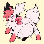 2023 ambiguous_gender belly blush blush_lines cherry_(sylve0n) eyes_closed feral fur generation_4_pokemon hair hi_res legendary_pokemon nintendo pink_hair pokemon pokemon_(species) rumbling_stomach shaymin sky_forme_shaymin solo tail tongue tongue_out transtorracat vore white_body white_fur