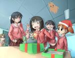  1other 6+girls azumanga_daioh bomb explosive fuse hat highres indoors kagura_(azumanga_daioh) kasuga_ayumu liamickpie lit_fuse mihama_chiyo mihama_chiyo&#039;s_father multiple_girls sakaki_(azumanga_daioh) santa_hat school_uniform 