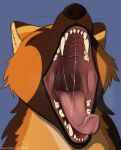absurd_res ambiguous_gender aurorabound black_lips black_nose bodily_fluids brown_body brown_fur canid canine eyes_closed fur hi_res lips mammal maned_wolf mouth_shot open_mouth oral_vore orange_body orange_fur saliva saliva_on_tongue saliva_string solo teeth_showing throat tongue tongue_out vore white_body white_fur