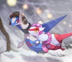  black_headwear bonte380381 clothed_pokemon headwear_request highres latias latios looking_at_another no_humans pink_headwear pink_scarf pokemon pokemon_(creature) red_eyes scarf smile yellow_eyes 