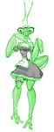  abdomen absurd_res antennae anthro apron arthropod breasts claws cleavage clothed clothing exoskeleton eyelashes garter goodbadartist hi_res insect maid_uniform mandibles mantis simple_background solo thin_waist uniform white_background wide_hips 