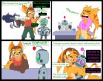 absurd_res anthro blush clank_(ratchet_and_clank) clothed clothing comic cuddling dialogue duo fangs foxifyer_(artist) gloves gun handwear hat headgear headwear hi_res humor lombax machine male mammal nude open_mouth pajamas ranged_weapon ratchet ratchet_and_clank robot sony_corporation sony_interactive_entertainment speech_bubble teeth weapon yawn