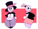  big_breasts big_butt big_thighs breasts butt clothing female fishnet hat lagomorph magician magician_bunny mammal navel navel_piercing ota_(artist) piercing rabbit shortstack solo thong top_hat 