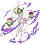  1girl absurdres ass bandages bow breasts character_doll frilled_bow frills front_ponytail full_body green_eyes green_hair hair_bow highres hiyaya_(kochi_michikaze) kagiyama_hina long_hair medium_breasts mummy_costume naked_bandage open_mouth outstretched_arms red_bow shaded_face smile soles solo spread_arms toes touhou transparent_background 