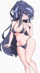  1girl absurdres bikini black_bikini blue_archive blush breasts chef_rat hair_between_eyes halo highres long_hair ponytail swimsuit ui_(blue_archive) ui_(swimsuit)_(blue_archive) 