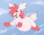2023 ambiguous_gender belly cherry_(sylve0n) cloud colored_sketch eyes_closed feral flying fur generation_4_pokemon hair legendary_pokemon nintendo open_mouth pink_hair pokemon pokemon_(species) rumbling_stomach shaymin sketch sky sky_forme_shaymin solo transtorracat vore white_body white_fur