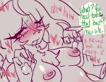 &lt;3 &lt;3_eyes 5_fingers absurd_res animal_humanoid anthro blush blush_lines breasts dialogue female fingers hi_res humanoid justiceposting nipples open_mouth pawpads sketch solo teasing text wrist_grab