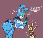 animatronic anthro big_breasts bottle breasts container controller cord duo ear_piercing electronics exclamation_point female five_nights_at_freddy&#039;s five_nights_at_freddy&#039;s_2 game_controller green_eyes headphones lagomorph leporid machine mammal piercing rabbit robot scottgames spring_bonnie_(fnaf) stormkinght toy_bonnie_(fnaf)