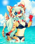  bikini blue_eyes bubble claws clothing fangs female fin fish gem hair invalid_color invalid_tag jewelry long_hair long_tail looking_at_viewer marine open_mouth shark smile solo spandex straviios sushi_(sootsprite) swimsuit teeth tight_clothing 