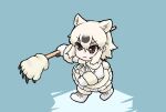  1girl :&lt; bear blush boots bow bowtie brown_eyes brown_hair chibi coat extra_ears frilled_skirt frills fur_collar fur_trim gloves gravi_pig4891 hair_between_eyes highres kemono_friends long_sleeves paw_stick pleated_skirt polar_bear_(kemono_friends) short_hair sidelocks skirt solo white_bow white_bowtie white_coat white_footwear white_fur white_gloves white_hair white_skirt 