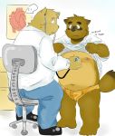  &lt;3 2017 amber_eyes anthro briefs brown_fur clothed clothing clothing_lift doctor doctor&#039;s_office duo eyewear fully_clothed fur glasses invalid_tag kounosuke_(morenatsu) male morenatsu multicolored_fur nervous nipples overweight overweight_male partially_clothed plantigrade rampie ringtail shirt shirt_lift sitting stethoscope sweat sweatdrop two_tone_fur underwear パイ 