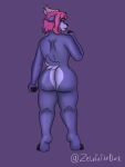 2024 3:4 absa absurd_res anthro big_butt bovid butt caprine cellulite countershading digital_media_(artwork) female fingers goat hair hi_res hooves horn lips looking_at_viewer mammal pink_hair purple_body rivals_of_aether simple_background smile solo standing tail thick_thighs zelainthedark