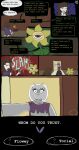 aliza_(horrortale) alternate_universe brown_hair clothing comic dialogue elemental_creature english_text female flora_fauna flower flower_creature flowey_the_flower green_eyes hair hi_res horrortale human male mammal plant sour-apple-studios speech_bubble text toriel toriel_(horrortale) undertale undertale_(series) white_body