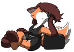alpha_channel anthro black_clothing bottomwear brown_body brown_fur brown_hair canid canine clothed clothing crop_top crossed_legs female fox fur hair hi_res macy mammal orange_body orange_fur shirt shorts solo ssecrets151 tail topwear white_body white_fur
