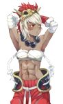  1girl abs bead_necklace beads biceps chest_sarashi facial_mark fire_emblem fire_emblem_fates jewelry looking_to_the_side mask mask_on_head muscular muscular_female necklace obliques rinkah_(fire_emblem) sarashi white_hair yachimata_1205 