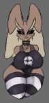 anthro big_breasts breasts clothed clothing collar cross ear_piercing female generation_4_pokemon goth legwear lopunny nintendo piercing pokemon pokemon_(species) purple_eyes solo stormkinght thigh_highs