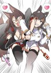  akagi_(azur_lane) anal_beads animal_ears atago_(azur_lane) azur_lane baby_bottle bangs black_hair black_legwear bloodshot_eyes bottle breasts brown_eyes brown_hair buttons chain cleavage clenched_teeth collar commentary_request constricted_pupils dildo dog_collar dog_ears emphasis_lines eyebrows_visible_through_hair fangs fox_ears fox_tail garter_straps gloves grey_legwear hakama hakama_skirt heart holding in_the_face japanese_clothes large_breasts leg_up long_hair long_sleeves military military_uniform miniskirt multiple_girls multiple_tails open_mouth pacifier rattle red_hakama red_skirt ribbon-trimmed_clothes ribbon_trim sharp_teeth skirt speech_bubble spoken_heart steed_(steed_enterprise) tail teeth thighhighs uniform v-shaped_eyebrows vibrator white_background white_gloves zettai_ryouiki 