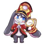 1:1 2023 ambiguous_gender anthro big_ears blue_eyes clock clothed clothing coat featureless_crotch floppy_ears front_view hat headgear headwear hi_res holding_object honkai:_star_rail lagomorph leporid looking_aside mammal mihoyo pocketwatch pom-pom_(honkai:_star_rail) rabbit simple_background solo standing topwear watch white_background zebastian
