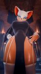absurd_res anthro bat clothing female glistening glistening_body hi_res legwear looking_at_viewer looking_down looking_down_at_viewer mammal nun nun_outfit paprikablend rouge_the_bat rouge_the_nun sega solo sonic_the_hedgehog_(series) stockings teasing thigh_highs