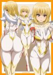  1girl blonde_hair blush bodysuit breasts cagalli_yula_athha closed_mouth gloves gundam gundam_seed gundam_seed_freedom helmet highres inoshira looking_at_viewer normal_suit open_mouth pilot_suit science_fiction short_hair yellow_eyes 