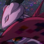  arkadimon_child claws colored_skin digimon digimon_(creature) highres horns looking_to_the_side lupus_reiko monster pink_skin red_eyes solo spikes 