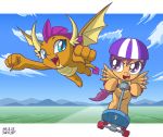  2018 armor blue_eyes dragon duo equine female flying friendship_is_magic helmet mammal my_little_pony pegasus purple_eyes scootaloo_(mlp) scooter smolder_(mlp) uotapo wings 