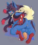 anthro anus balls big_butt black_hair blue_body blue_fur bottomless butt clothed clothing donitkitt erection fur genitals hair hand_spike hi_res humanoid_genitalia humanoid_penis licking licking_lips looking_back male mega_evolution mega_lucario nintendo partially_clothed penis pokemon pokemon_(species) presenting presenting_hindquarters raised_tail seductive sharp_teeth solo spikes spikes_(anatomy) tail teeth tongue tongue_out topwear