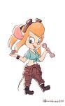  2018 anthro blue_eyes boots bracelet chip_&#039;n_dale_rescue_rangers clothed clothing digital_drawing_(artwork) digital_media_(artwork) disney eyelashes female footwear gadget_hackwrench googles_on_head hair holding_object jewelry kurokuma824 mammal midriff mouse open_mouth open_smile orange_hair pink_nose rodent simple_background smile solo tools white_background wrench 