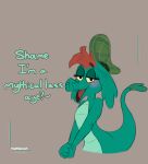 absurd_res anthro bedroom_eyes blush clothing disney featureless_chest female hat headgear headwear hi_res loch_ness_monster muffinlicious narrowed_eyes nessie_(disney) seductive solo text