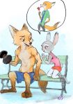  anthro biceps canine clothed clothing disney dumbbell duo exercise female fox fur judy_hopps lagomorph male mammal monmokamoko nick_wilde rabbit shirt simple_background topless weightlifting weights workout zootopia 