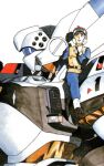  1980s_(style) 1girl alphonse_(av-98_ingram) artist_request av-98_ingram belt boots cockpit concept_art headgear izumi_noa kidou_keisatsu_patlabor light mecha official_art pilot pilot_suit police police_uniform policewoman production_art retro_artstyle robot scan traditional_media uniform upper_body vest 