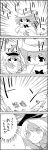  4koma backpack bag collision comic commentary_request emphasis_lines falling greyscale hat highres kamishirasawa_keine letty_whiterock looking_back monochrome multicolored_hair partially_translated racing running scarf smile sparkle speed_lines streaked_hair tani_takeshi touhou translation_request yukkuri_shiteitte_ne 