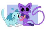 anthro blue_body candy_cat candycat_(poppy_playtime) catnap_(poppy_playtime) domestic_cat duo felid feline felis fur heart_symbol hi_res licking male male/male mammal pachi_rizuu poppy_playtime purple_body purple_fur shocked shocked_expression smiling_critters tongue