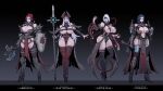  absurdres armor axe bikini_armor boots breasts cleric dagger garter_straps gigantic_breasts glowing glowing_clothes glowing_eyes high_heel_boots high_heels highleg highres knife knight l_axe large_breasts leotard mace mage_staff monk multiple_girls shield thighhighs warcraft weapon wizard world_of_warcraft 