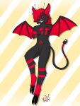 2_toes antennae_(anatomy) anthro black_body cable_tail demon feet fur hair male red_eyes red_hair smile solo tail teeth toes vivzlover wings