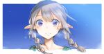  1girl ayakura_juu blue_sky braid breath close-up cloud commentary_request elf eye_reflection grey_hair long_hair looking_at_viewer mole mole_under_eye original parted_lips pointy_ears purple_eyes reflection sketch sky solo twin_braids 