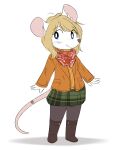 alternate_species blonde_hair clothing hair hi_res higglytownhero kerchief mammal mouse moushley murid murine neckerchief rodent scarf simple_background white_background