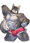 2023 abs anthro armpit_hair barazoku biceps body_hair briefs brown_hair bulge canid canine canis clothed clothing cocked_hip colored_sketch coyote facial_hair hair hi_res kurukakuu male mammal muscular muscular_anthro muscular_male narrowed_eyes nipples pecs pinup portrait pose pubes raised_arm red_briefs red_clothing red_underwear scar sideburns simple_background sketch solo tail three-quarter_portrait underwear underwear_only white_background william_adler