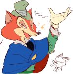  &quot;honest&quot;_john_foulfellow 2018 anthro black_nose canine clothing disney fox fur hat hi_res japanese_text male mammal nick_wilde pinocchio simple_background text top_hat uochandayo zootopia 