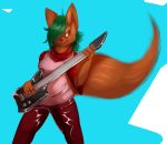  2017 3_fingers anthro biped blue_background bottomwear breasts brown_ears brown_fur brown_tail canine clothed clothing female fingers front_view fully_clothed fur green_hair guitar hair holding_guitar holding_object kitt_kitten long_tail mammal multicolored_clothing musical_instrument pink_clothing pink_topwear playing_guitar playing_music red_bottomwear red_clothing red_eyes red_nose simple_background standing tessa_t topwear two_tone_clothing wolf 