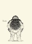  1boy bara beard briefs brown_hair brown_theme bulge dungeon_meshi dwarf facial_hair full_beard hairy hands_on_own_hips highres large_hands long_beard looking_at_viewer male_focus male_underwear mature_male monochrome muscular muscular_male senshi_(dungeon_meshi) solo sparse_arm_hair sparse_leg_hair sparse_navel_hair squarecloud73 standing straight-on strongman_waist tachi-e thick_beard thick_mustache topless_male underwear very_long_beard 