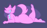 anthro fur hi_res male nude pink_body pink_fur presenting simple_background soft_fuzzy_man_(aimkid) solo squishy_(artist) tail teeth thick_thighs